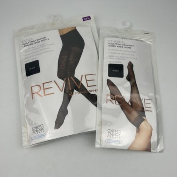 Tommie Copper Revive Black Sculpting Comfort 2XL Tights & Queen Sheer Knee Highs - Picture 1 of 11